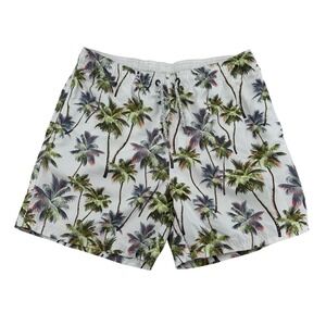 Island Haze Mens XL Swim Trunks White Tropical Palm Tree Print Board Shorts Swim